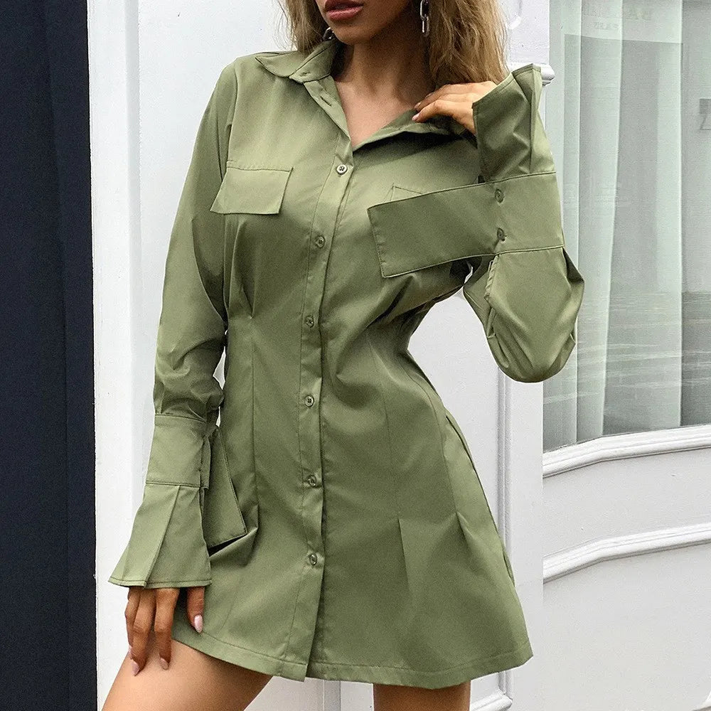 Women’s Shirt Dress with Button Front & Chest Pockets | Mini