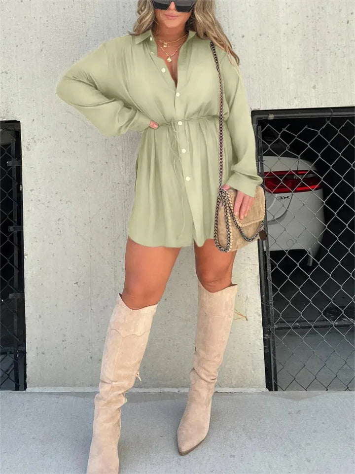 Women’s Shirt Dress with Button Front & Drawstring Waist | Mini