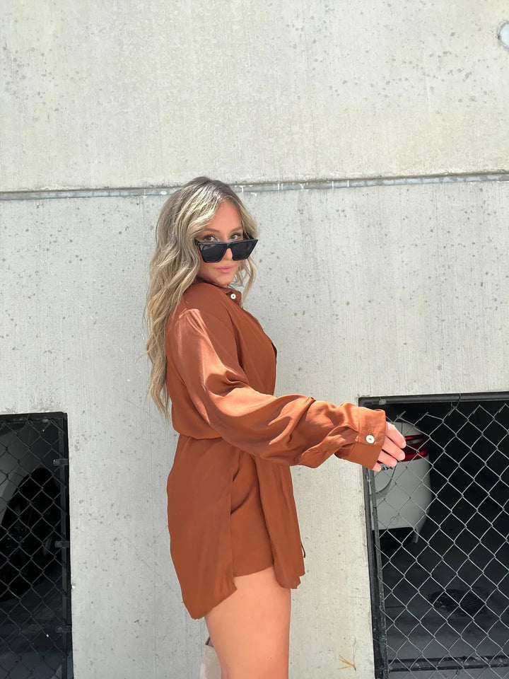 Women’s Shirt Dress with Button Front & Drawstring Waist | Mini
