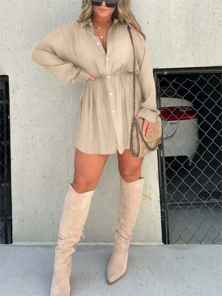 Women’s Shirt Dress with Button Front & Drawstring Waist | Mini