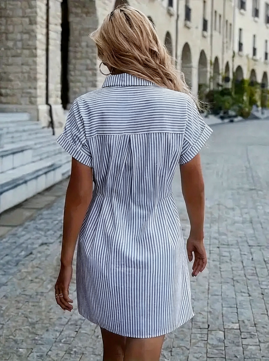 Women's Shirt Dress with Fitted Waist & Collared | Striped Mini