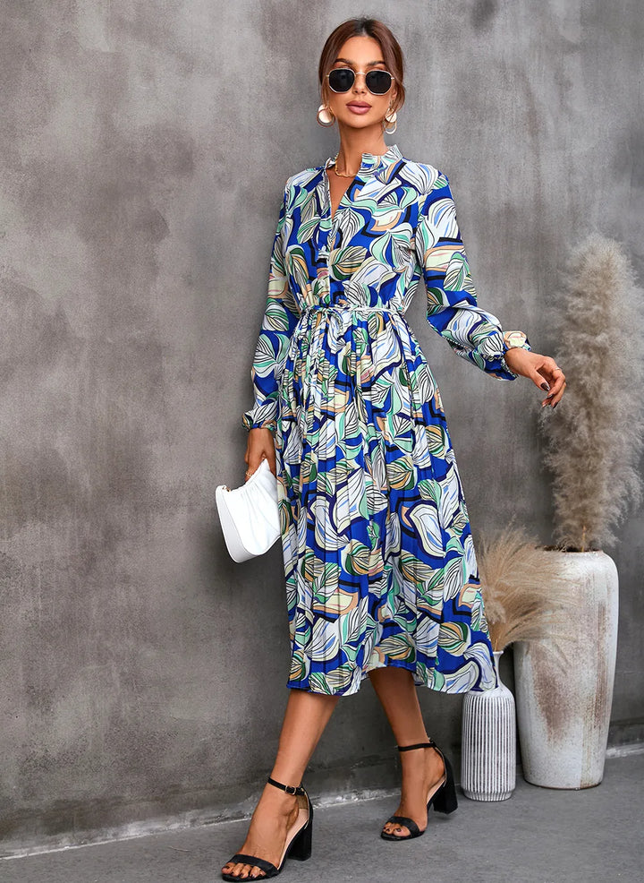 Women’s Shirt Dress with Pleated Skirt & Tie Waist | Long Sleeve