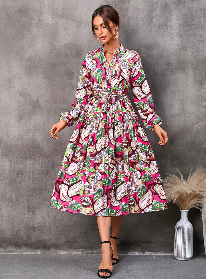 Women’s Shirt Dress with Pleated Skirt & Tie Waist | Long Sleeve
