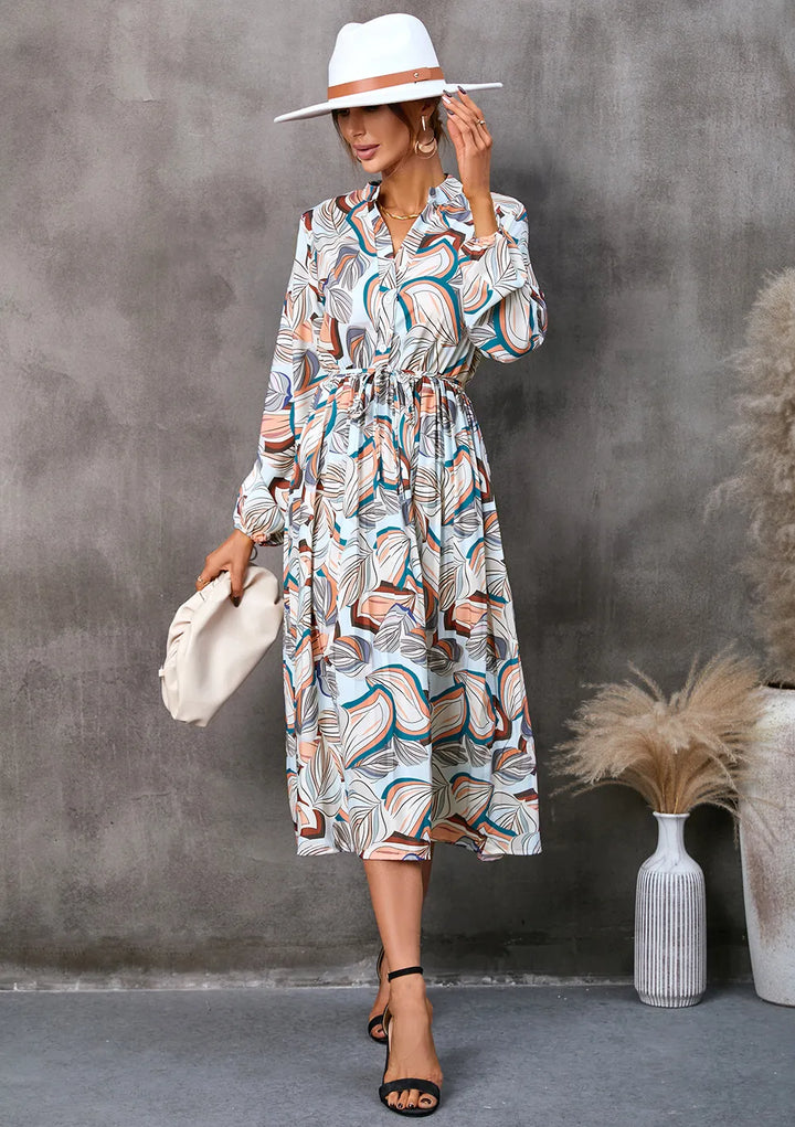 Women’s Shirt Dress with Pleated Skirt & Tie Waist | Long Sleeve