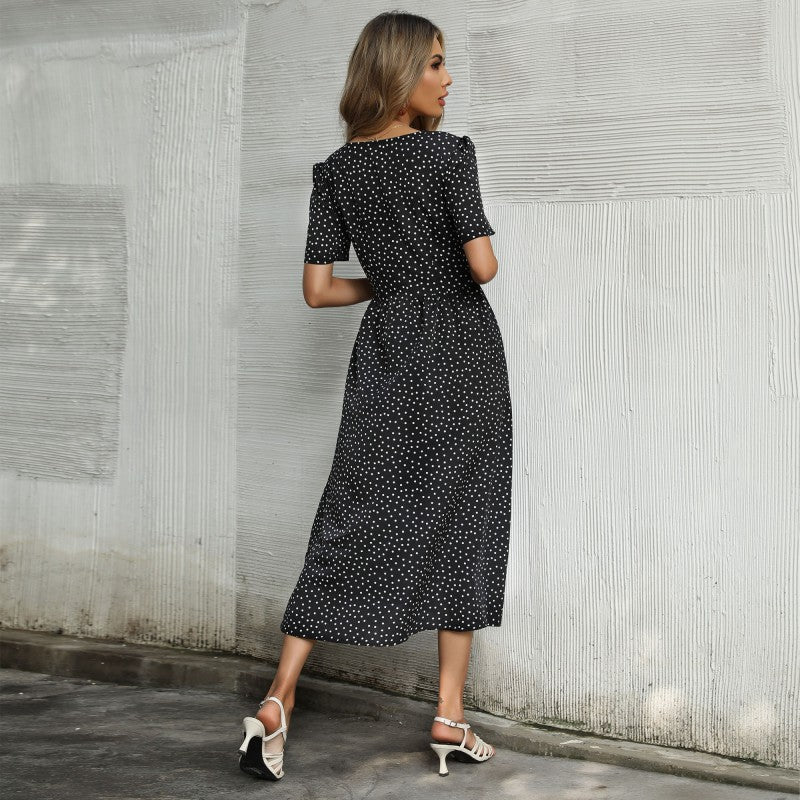 Women’s Shirt Dress with Polka Dot Print & Button Front | Midi