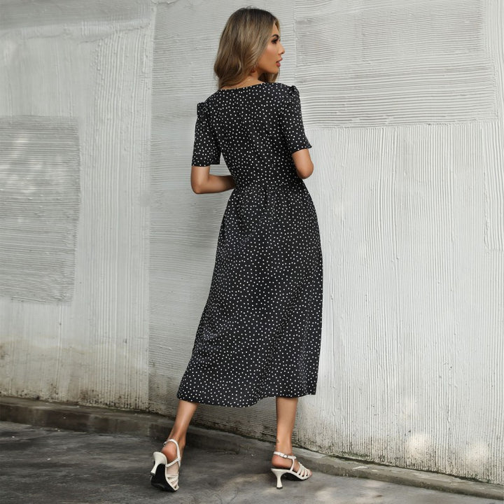 Women’s Shirt Dress with Polka Dot Print & Button Front | Midi