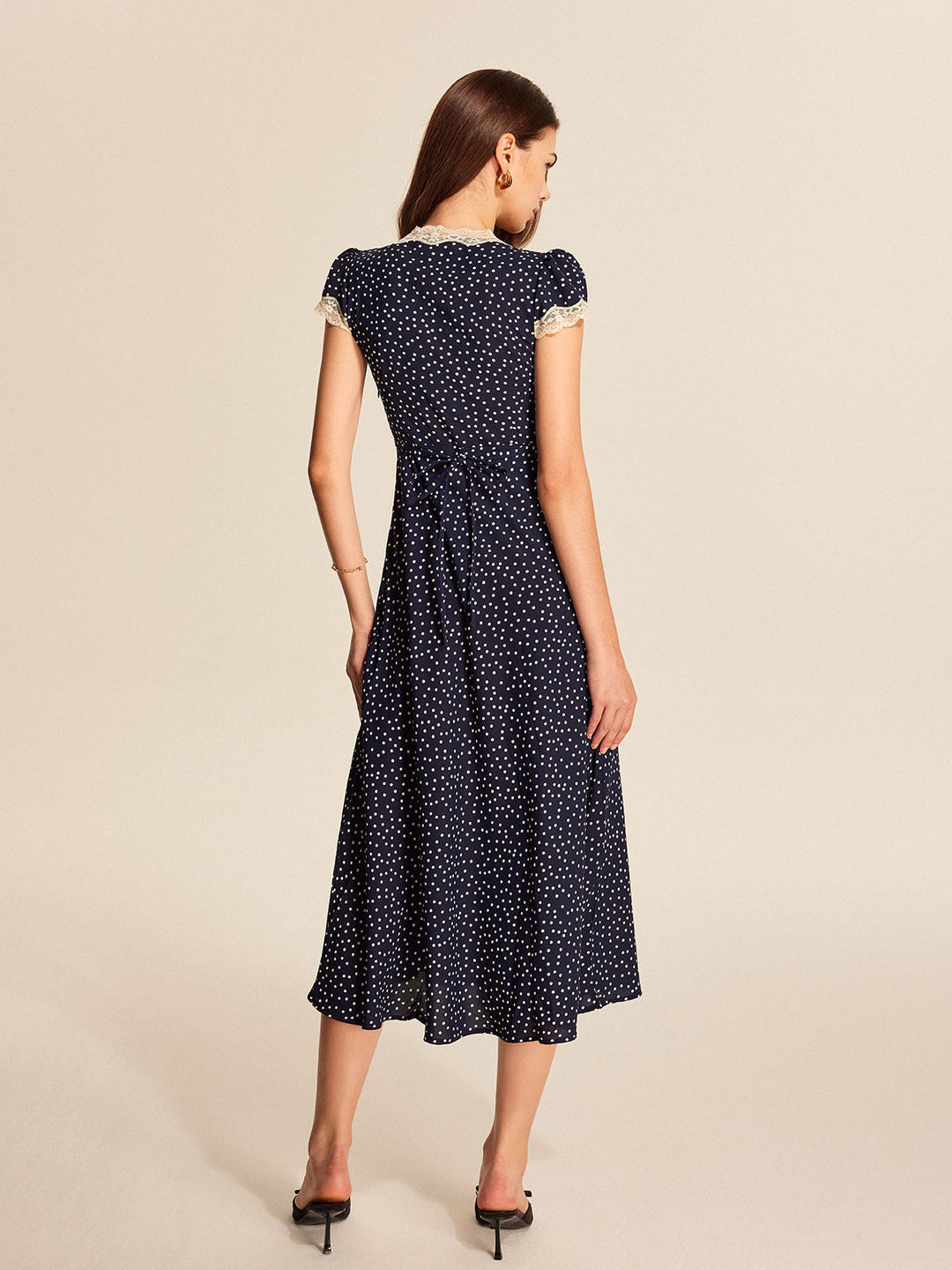 Women’s Shirt Dress with Polka Dot Print & V-Neck | Midi