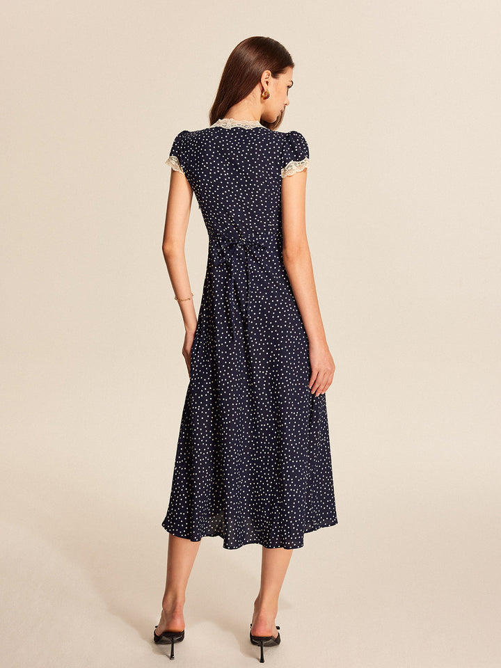 Women’s Shirt Dress with Polka Dot Print & V-Neck | Midi