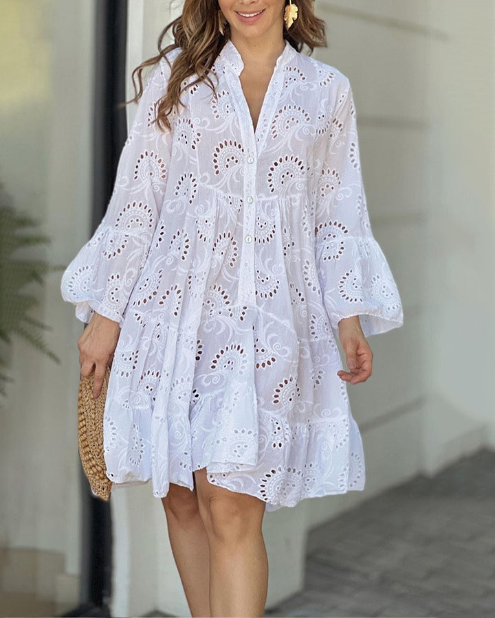 Women's Shirt Dress with Ruffle Hem | Eyelet Mini