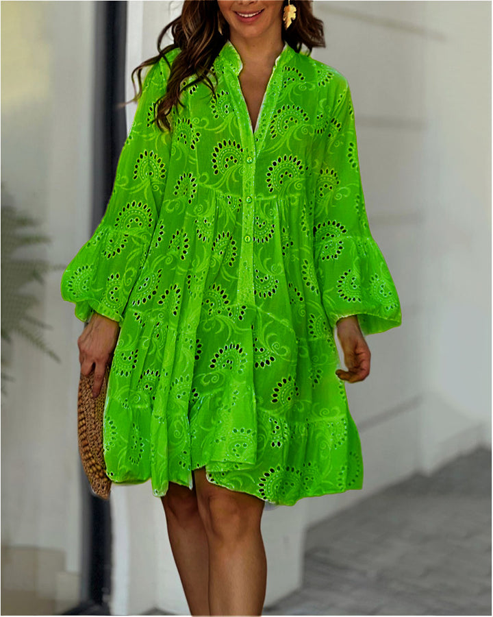 Women's Shirt Dress with Ruffle Hem | Eyelet Mini
