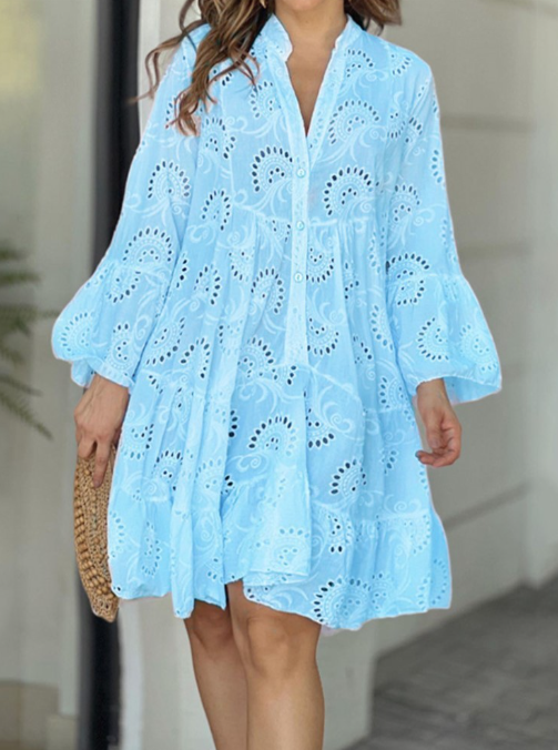 Women's Shirt Dress with Ruffle Hem | Eyelet Mini