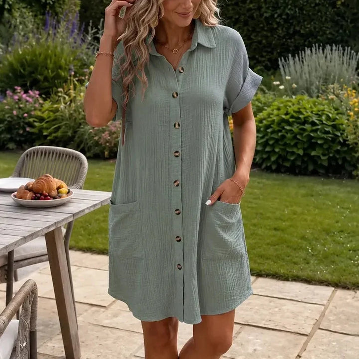 Women's Shirt Dress with Side Front Pockets | Collared Midi