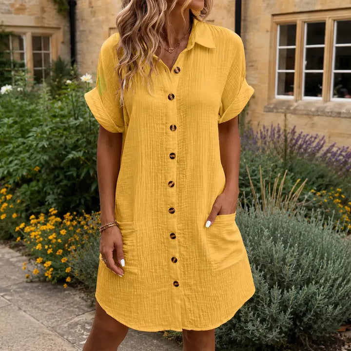 Women's Shirt Dress with Side Front Pockets | Collared Midi