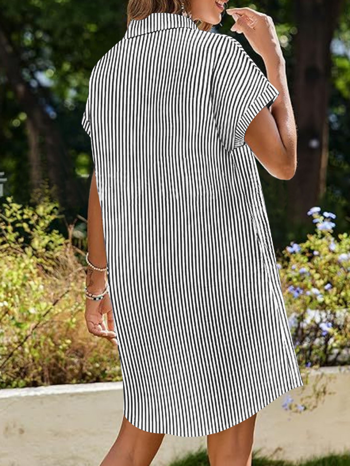 Women’s Shirt Dress with Striped Print & Chest Pocket | Mini