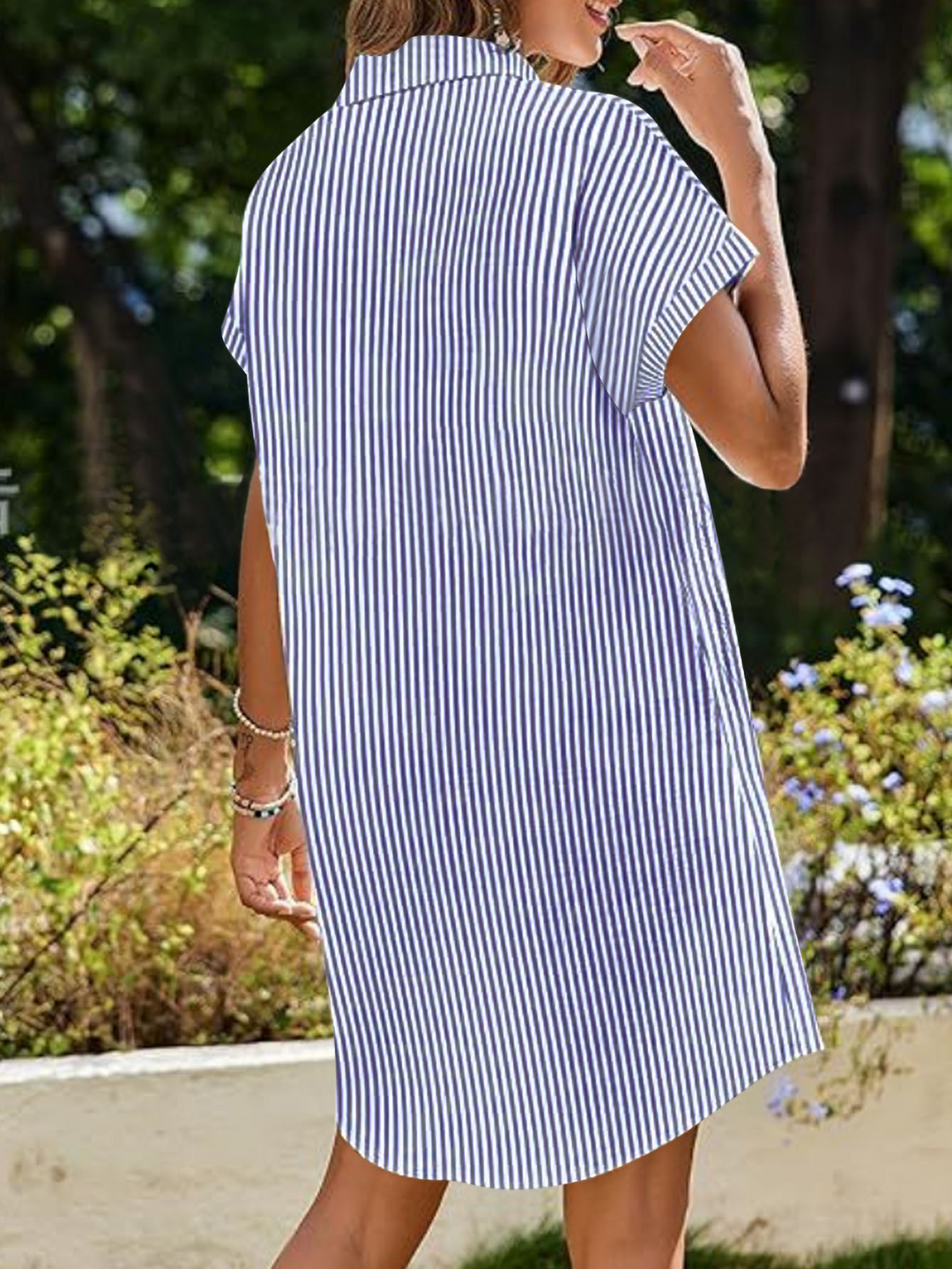 Women’s Shirt Dress with Striped Print & Chest Pocket | Mini