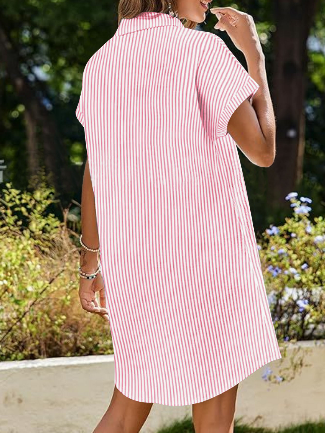 Women’s Shirt Dress with Striped Print & Chest Pocket | Mini