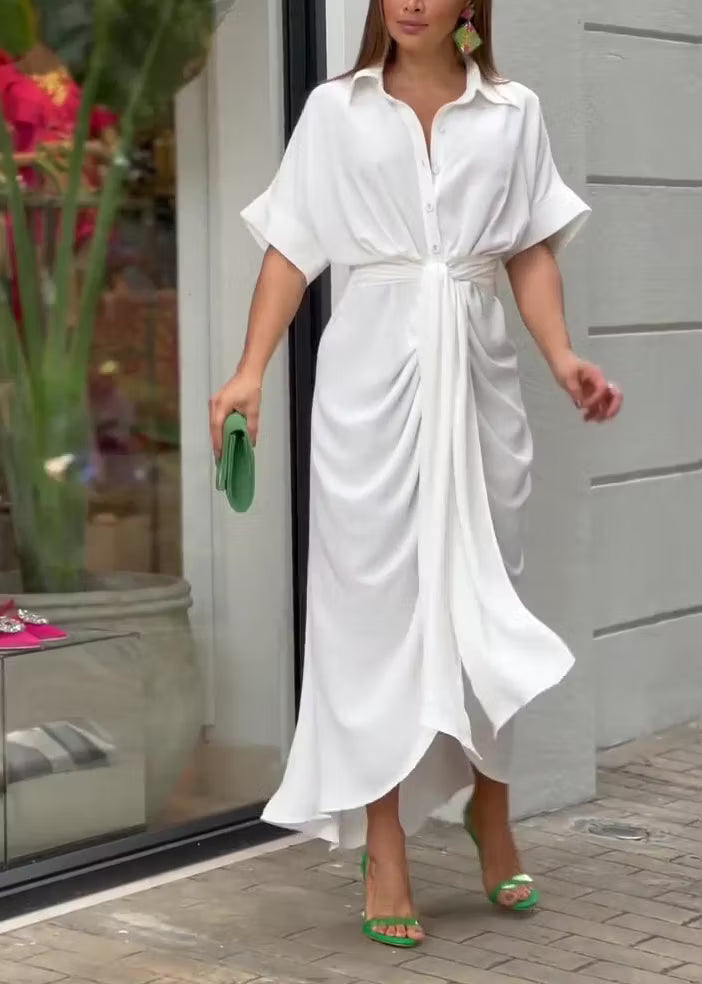 Women's Shirt Dress with Tie Waist | Draped Skirt