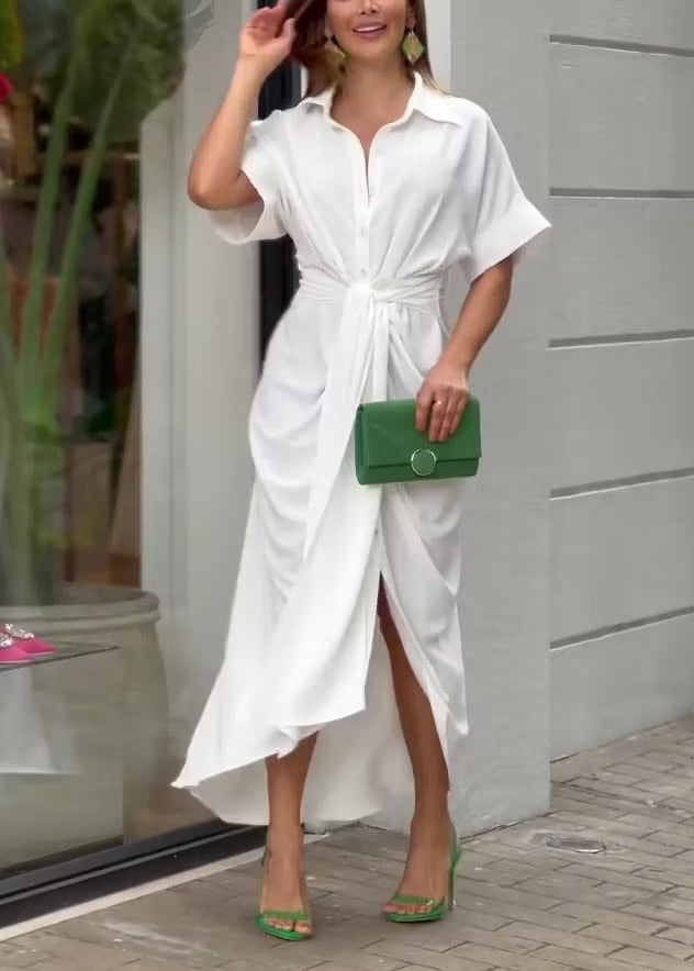 Women's Shirt Dress with Tie Waist | Draped Skirt