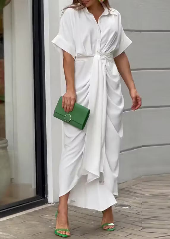 Women's Shirt Dress with Tie Waist | Draped Skirt