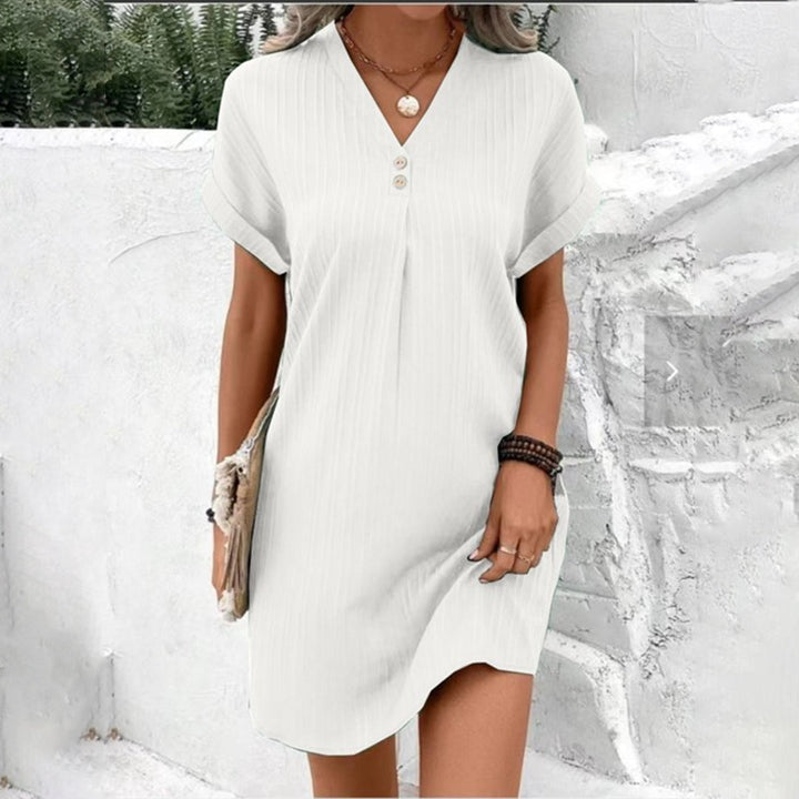 Women’s Shirt Dress with V-Neck & Button Detail | Mini