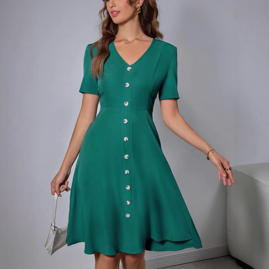 Women’s Shirt Dress with V-Neck & Button Front | Short Sleeve