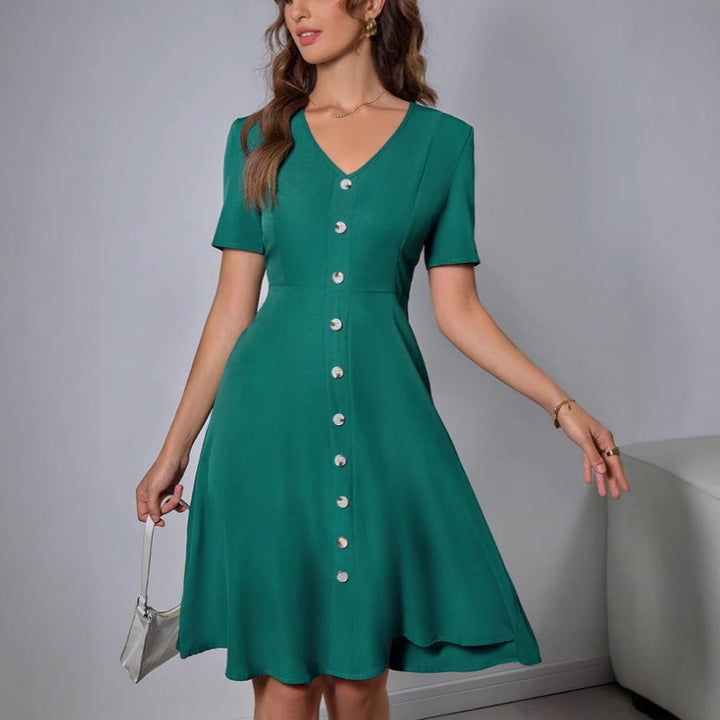 Women’s Shirt Dress with V-Neck & Button Front | Short Sleeve