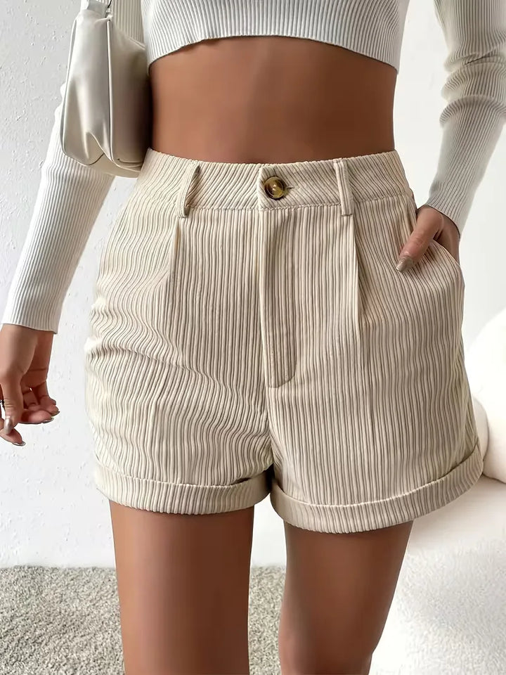 Women's Shorts with High-Waisted & Turn-Up Cuff |  Summer