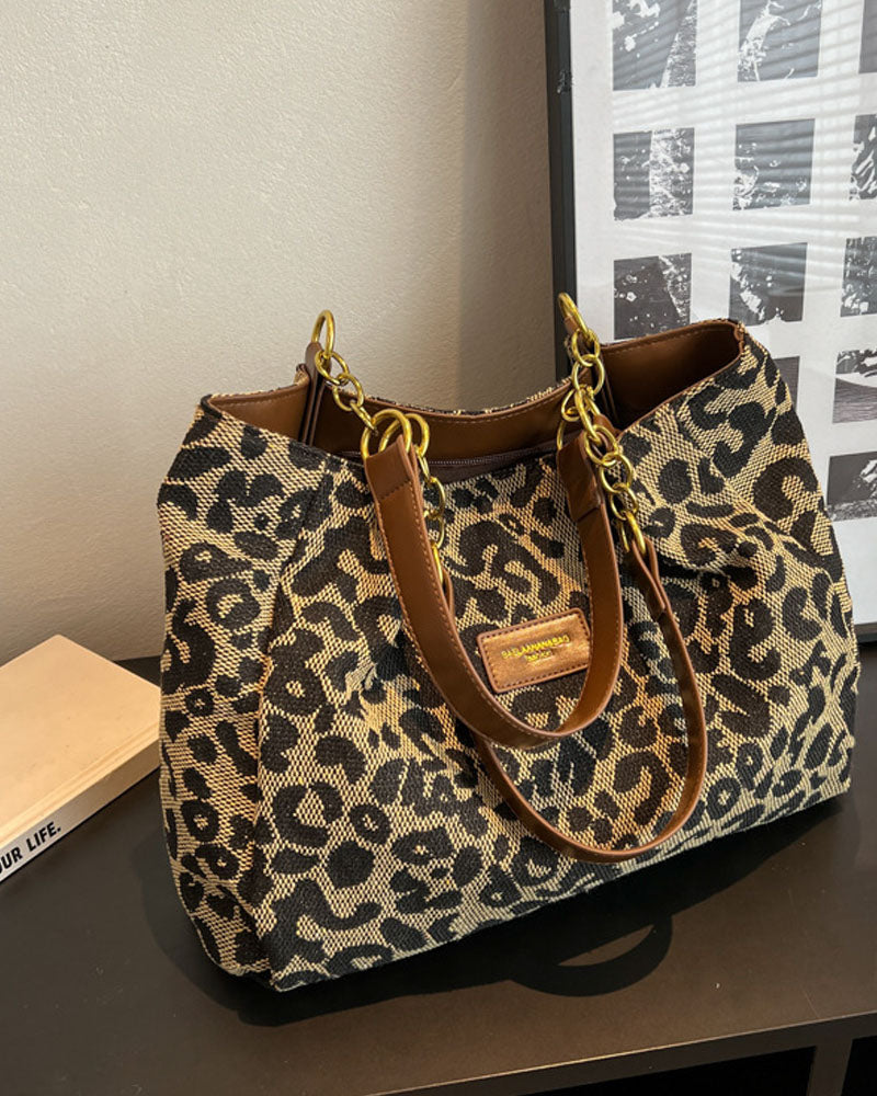 Women's Shoulder Bag with Leopard Print | Large Tote