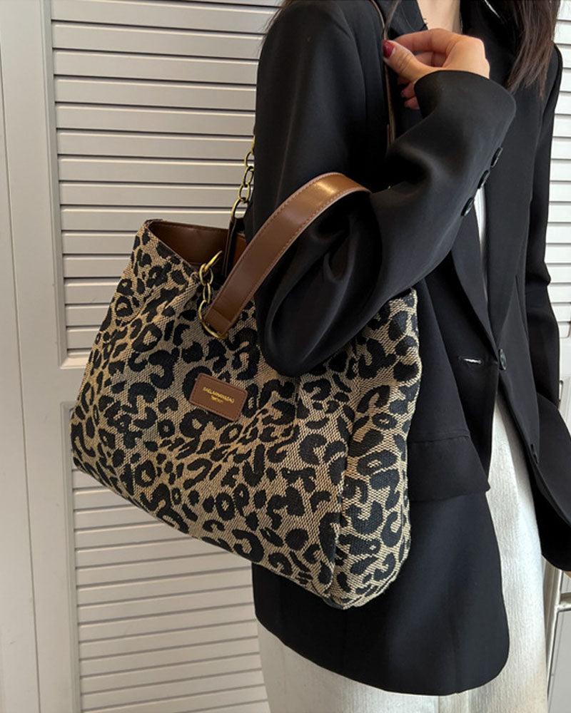 Women's Shoulder Bag with Leopard Print | Large Tote