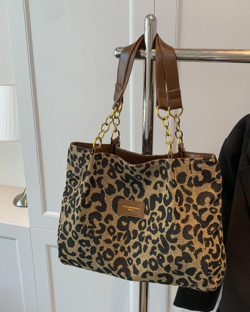 Women's Shoulder Bag with Leopard Print | Large Tote