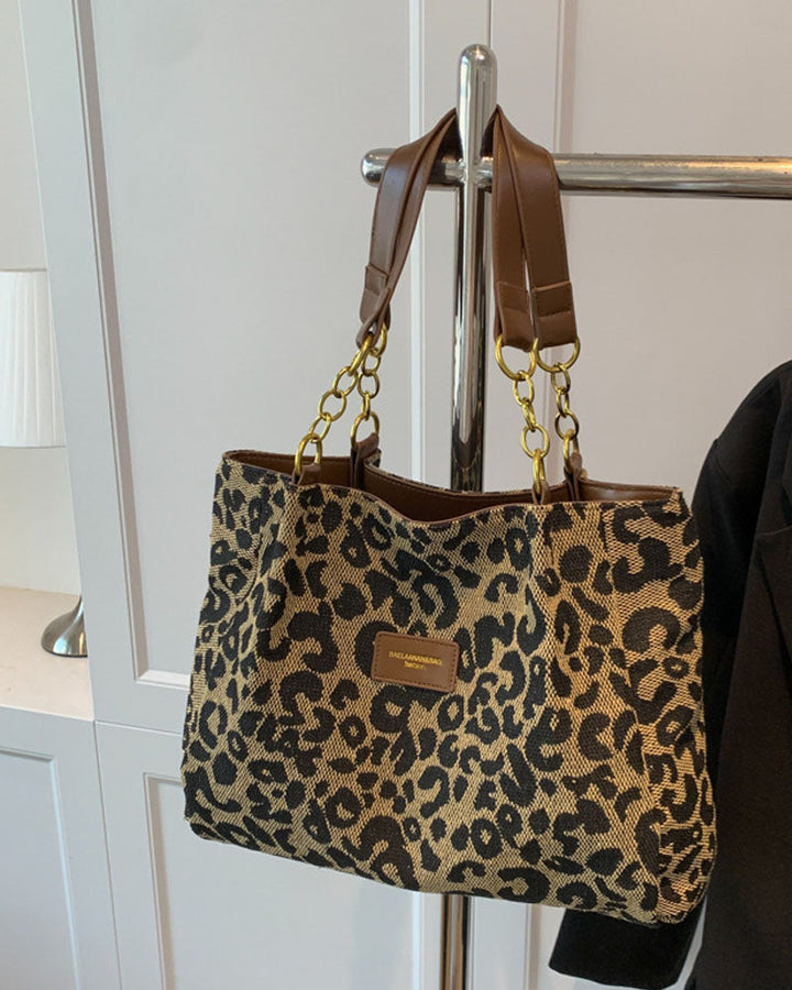 Women's Shoulder Bag with Leopard Print | Large Tote