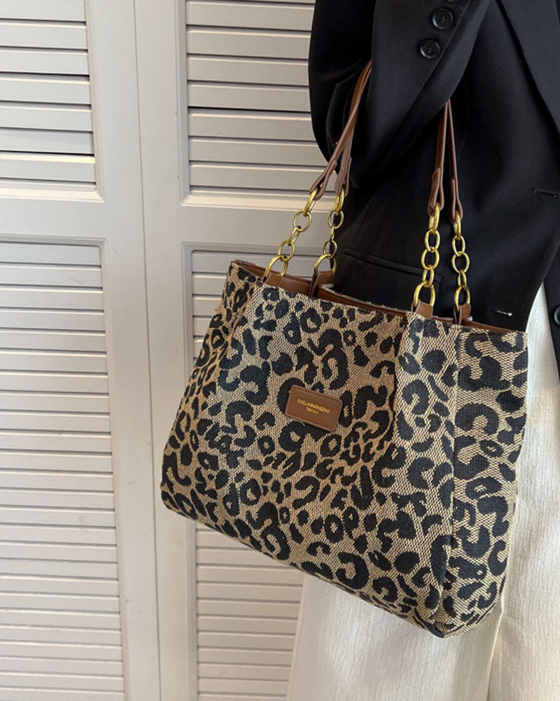 Women's Shoulder Bag with Leopard Print | Large Tote