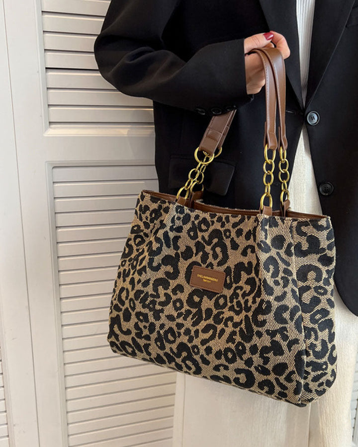 Women's Shoulder Bag with Leopard Print | Large Tote