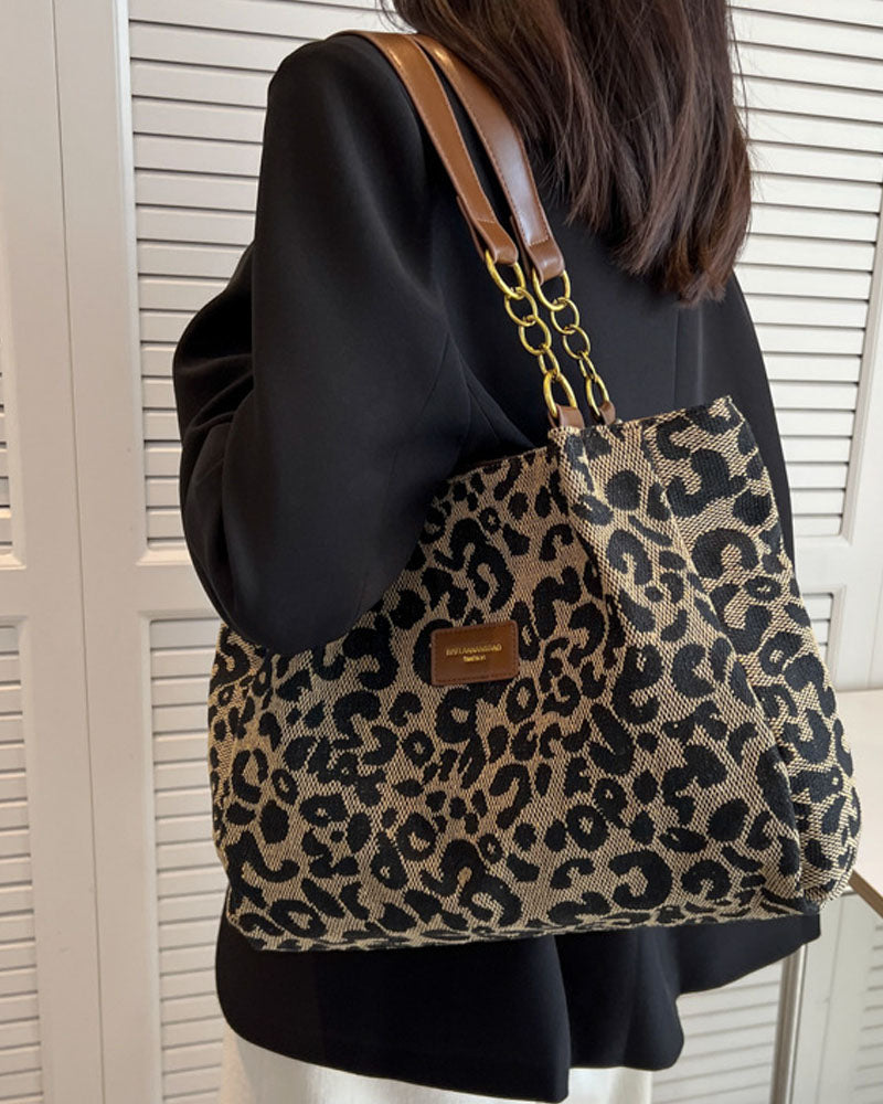 Women's Shoulder Bag with Leopard Print | Large Tote