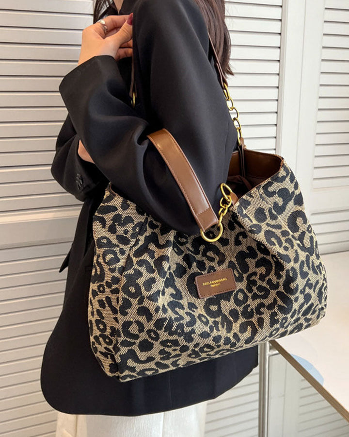 Women's Shoulder Bag with Leopard Print | Large Tote