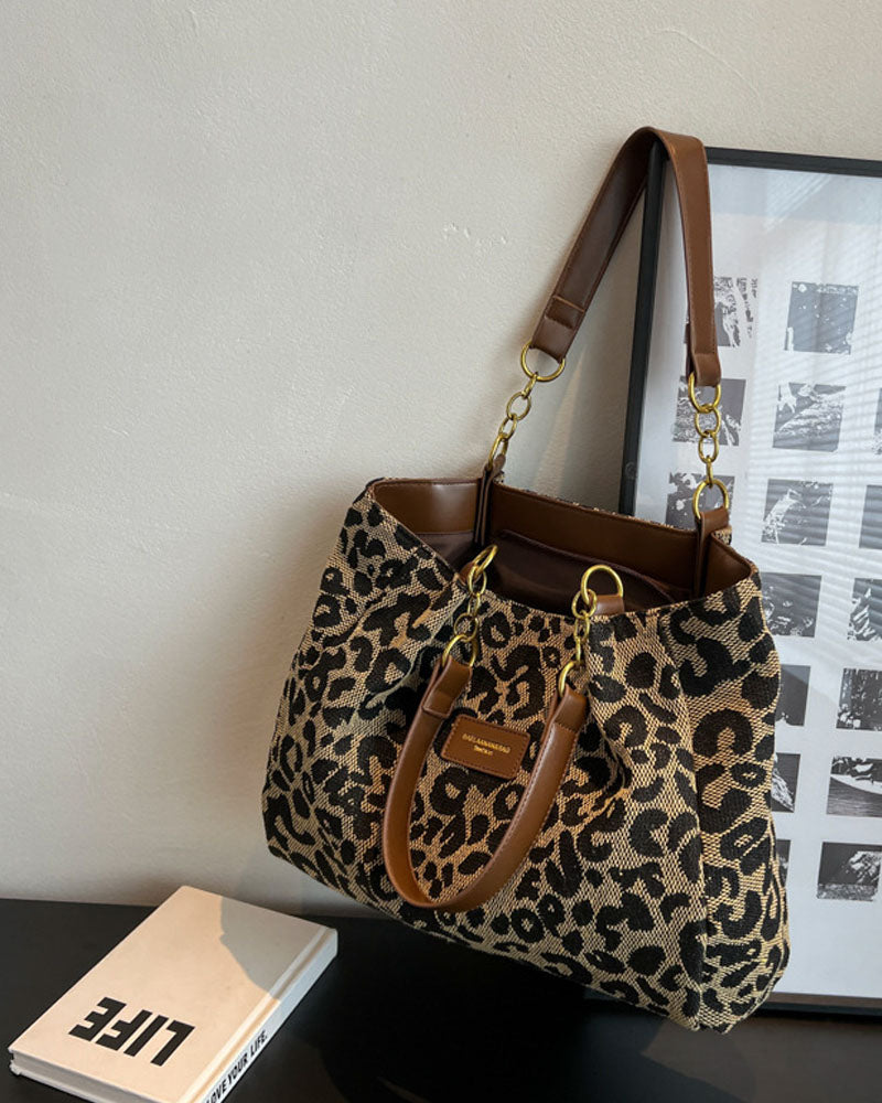 Women's Shoulder Bag with Leopard Print | Large Tote