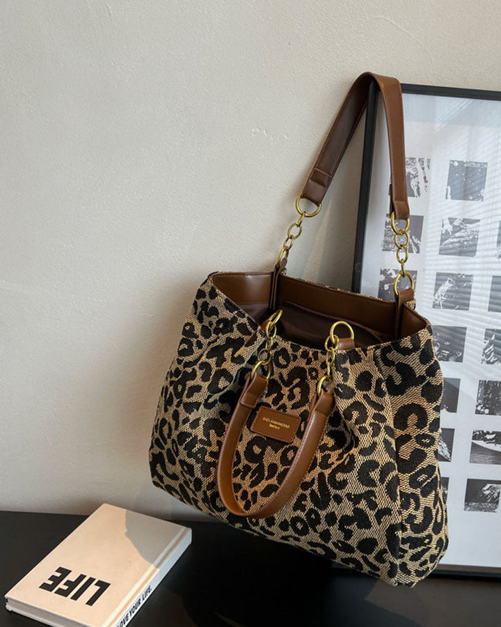 Women's Shoulder Bag with Leopard Print | Large Tote
