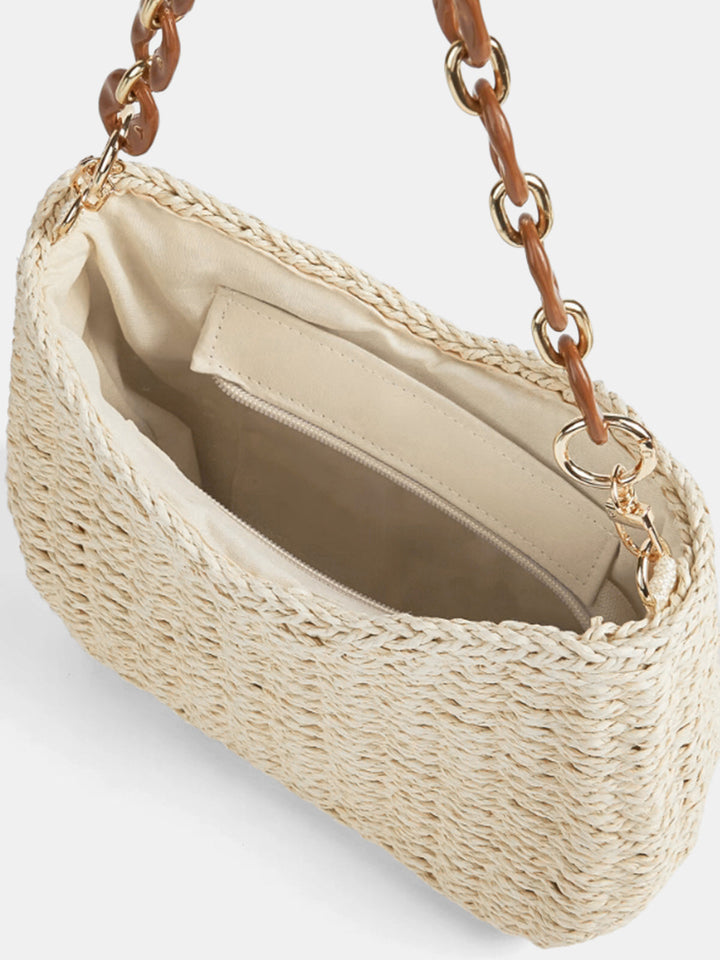 Women's Shoulder Bag with Woven Design | Chain Strap
