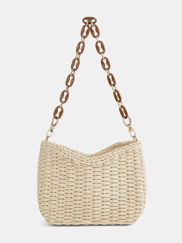 Women's Shoulder Bag with Woven Design | Chain Strap