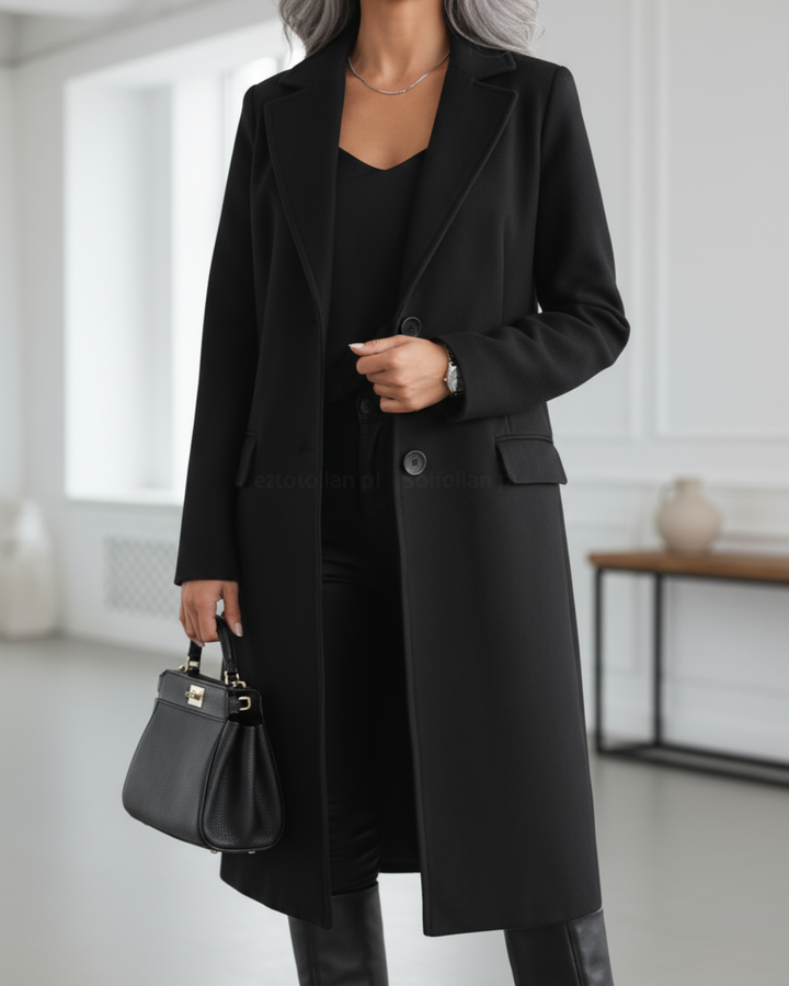 Women's Single-Breasted Trench Coat with Notched Lapel & Flap Pockets | Long