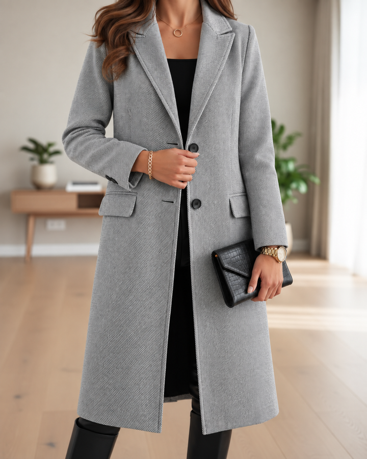 Women's Single-Breasted Trench Coat with Notched Lapel & Flap Pockets | Long