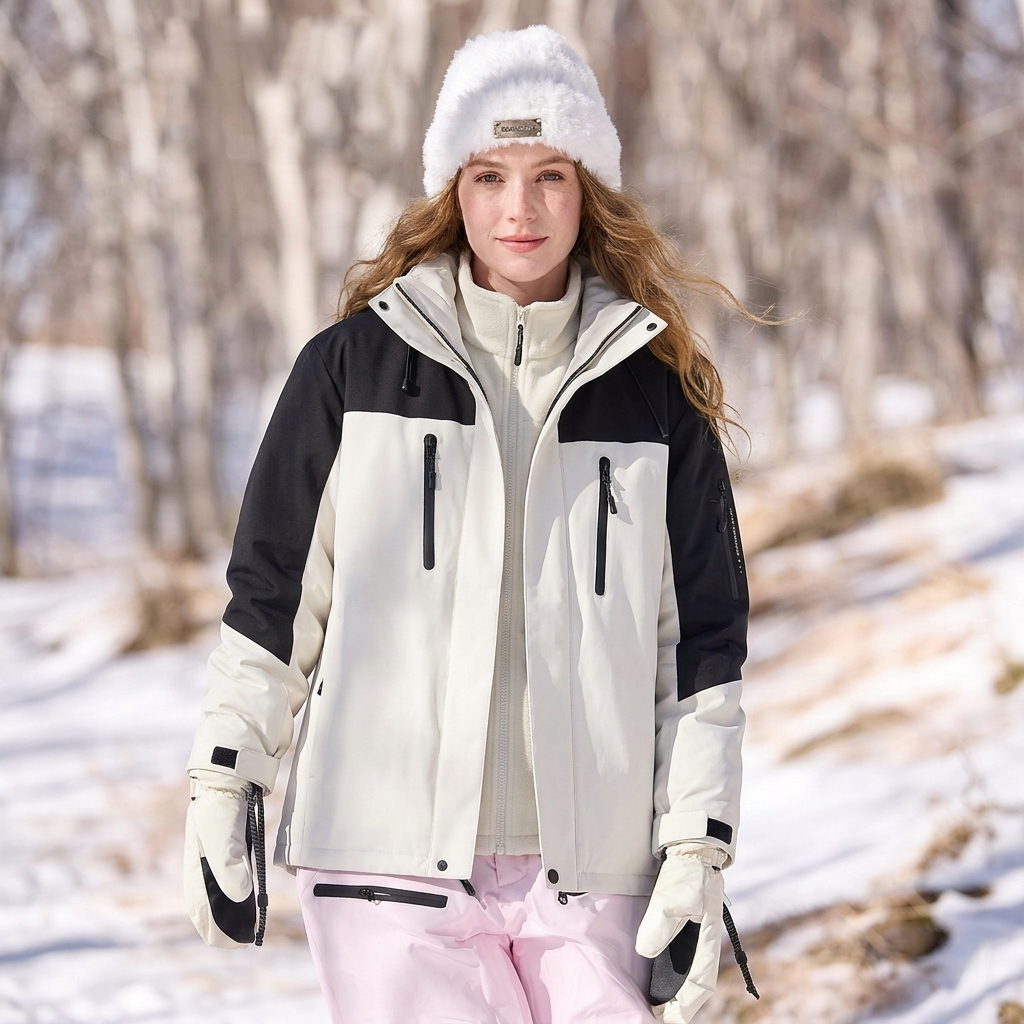 Women's Ski Jacket with Hood & Pockets | Colourblock