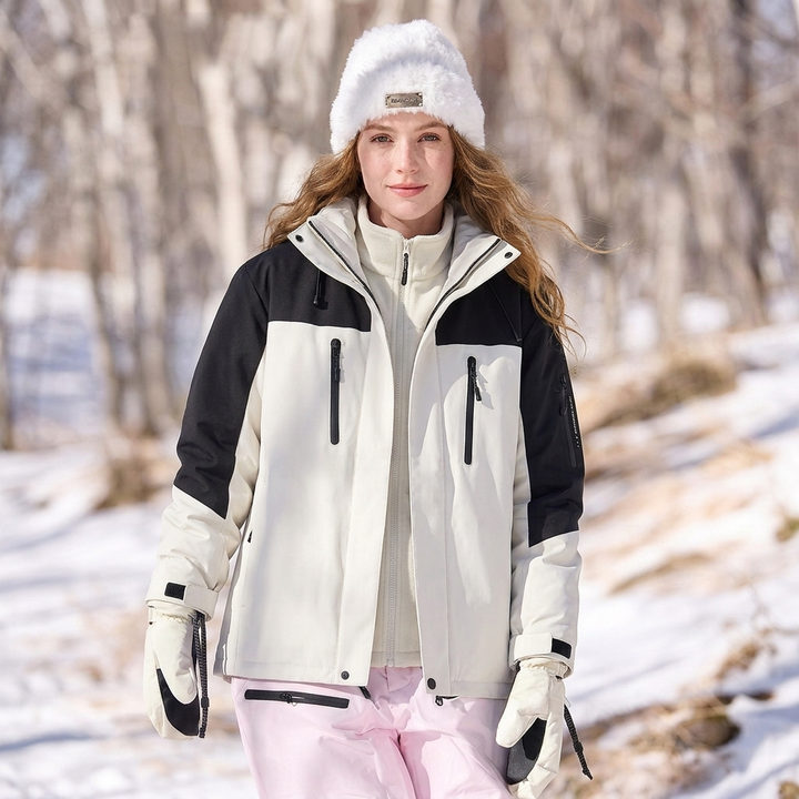Women's Ski Jacket with Hood & Pockets | Colourblock