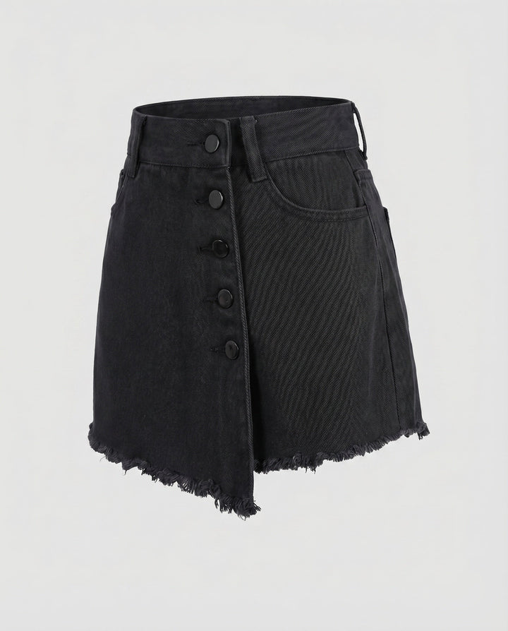 Women's Skort with Button Front & Raw Hem | Asymmetric