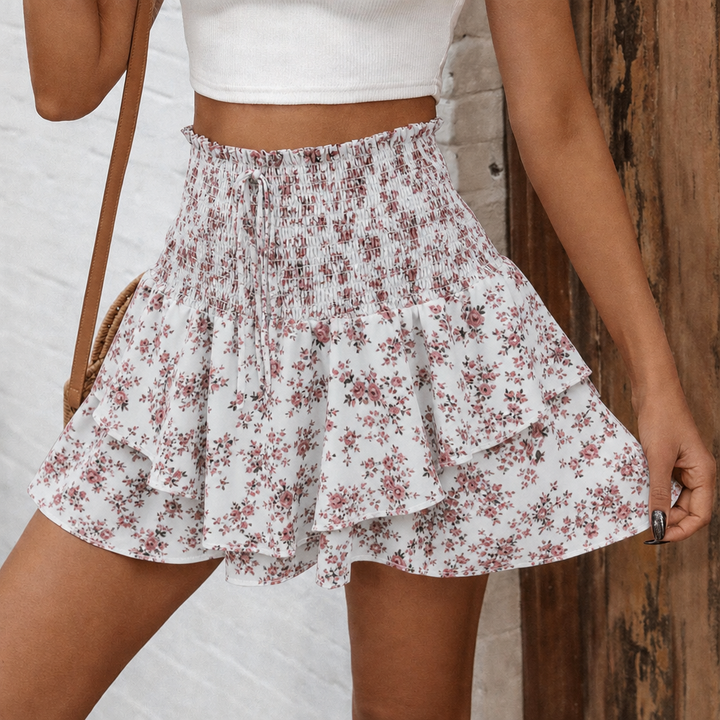Women's Skort with Floral Print | Smocked Waist