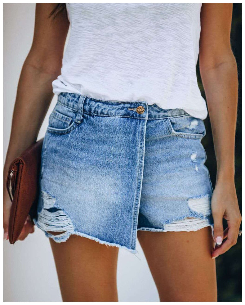 Women's Skort with Frayed Hem | High Waist