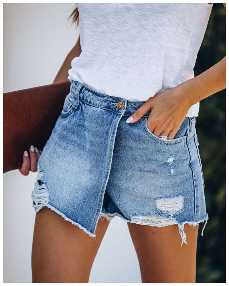 Women's Skort with Frayed Hem | High Waist