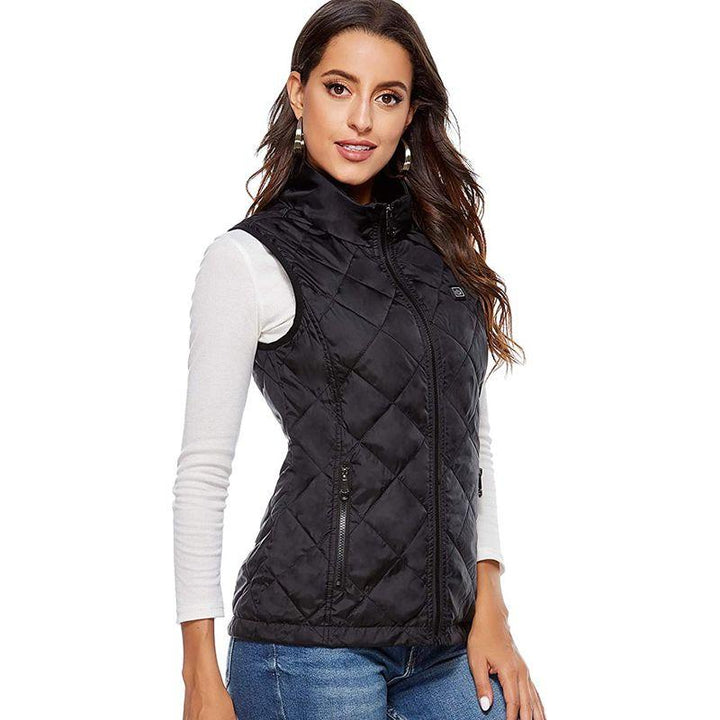 Women's Slim Fit Heated Vest with Stand Collar & Zip Up | Winter