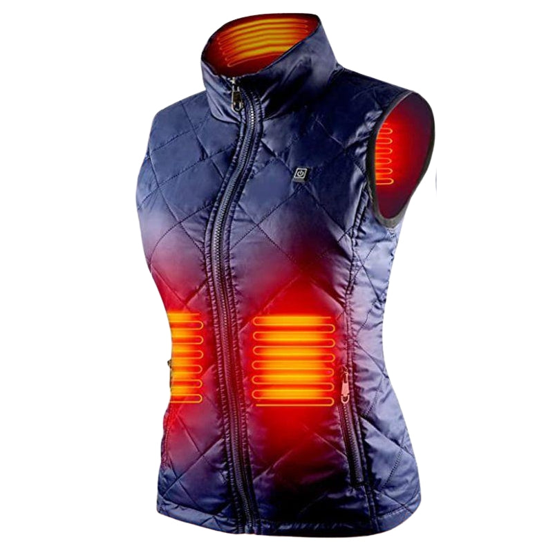 Women's Slim Fit Heated Vest with Stand Collar & Zip Up | Winter
