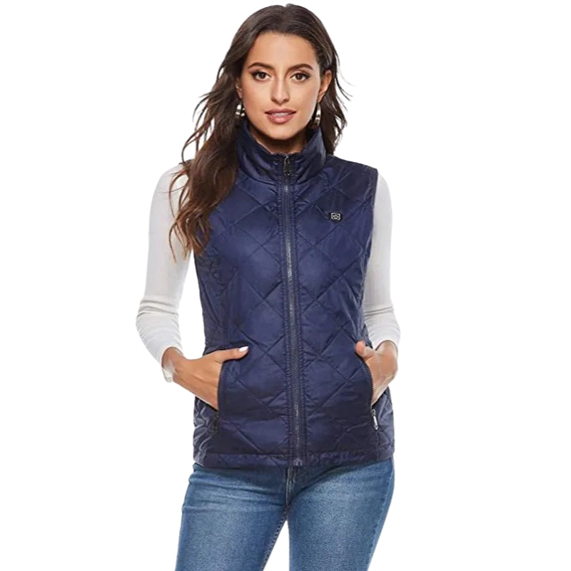 Women's Slim Fit Heated Vest with Stand Collar & Zip Up | Winter